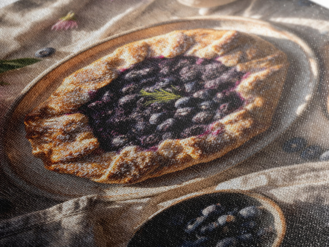Blueberry Galette with Rustic Farmhouse Texture Canvas Print, Bakery Art, Watercolor Art, Bakery Decor, Fine Art, Patisserie, BAK-2x3-79