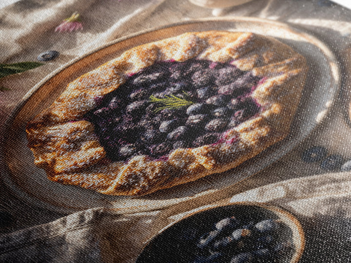 Blueberry Galette with Rustic Farmhouse Texture Canvas Print, Bakery Art, Watercolor Art, Bakery Decor, Fine Art, Patisserie, BAK-2x3-79