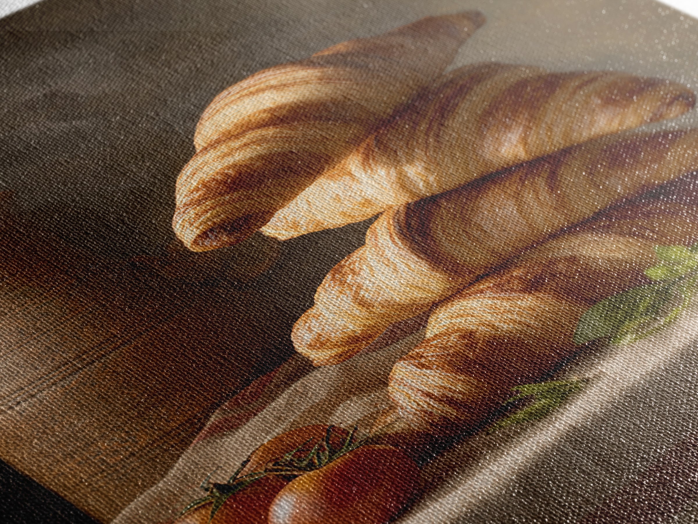 Buttery Croissants Stacked on Striped Linen Canvas Print, Bakery Art, Watercolor Print, Bakery Decor, Fine Art, Patisserie, BAK-2x3-81