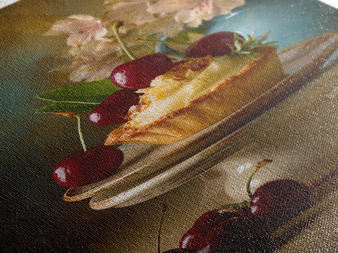 Cherry Tart Still Life Framed Canvas Print, Bakery Art, Neutral Wall Art, Bakery Decor, Fine Art, Patisserie, Statement Artwork, BAK-2x3-85