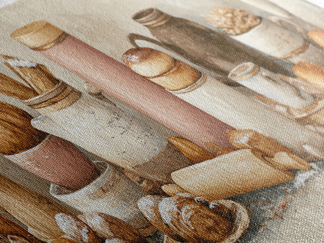 Patisserie Pattern of Rolling Pins and Pastries Canvas Print, Bakery Art, Coffee Wall Art, Bakery Decor, Fine Art, Patisserie, BAK-3x1-13