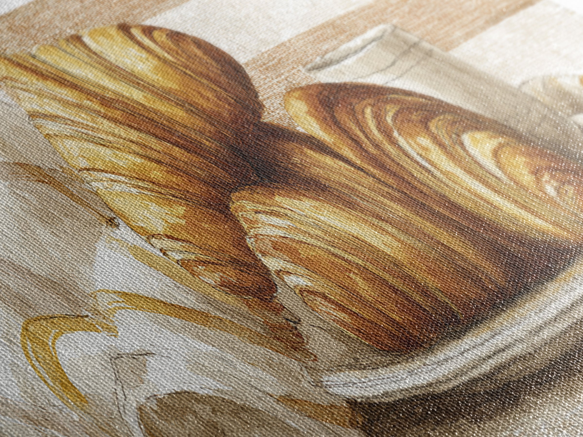 Buttery Croissants Stacked on Striped Linen Framed Canvas Print, Bakery Art, Dining Room Art, Bakery Decor, Abstract Art, BAK-3x1-17