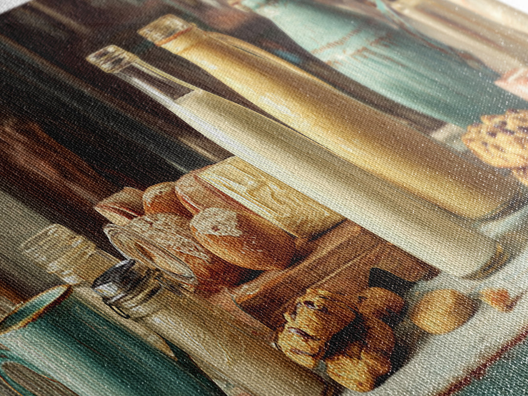 Milk Bottle and Cookies Nostalgic Still Life Canvas Print, Bakery Art, Boho Decor, Bakery Decor, Oil Painting, Patisserie, BAK-3x1-62