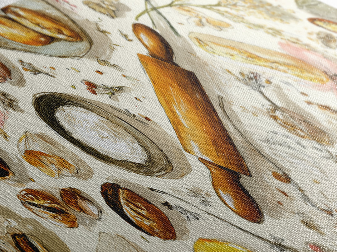 Patisserie Pattern of Rolling Pins and Pastries Canvas Print, Bakery Art, Bakery, Bakery Decor, Oil Painting, Patisserie, BAK-3x1-85