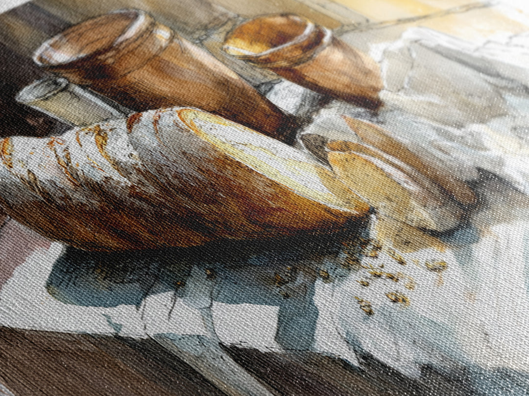 Rustic Loaf of Bread Canvas Print, Bakery Art, Kitchen Wall Art, Bakery Decor, Oil Painting, Patisserie, Digital Download Art, BAK-3x1-92