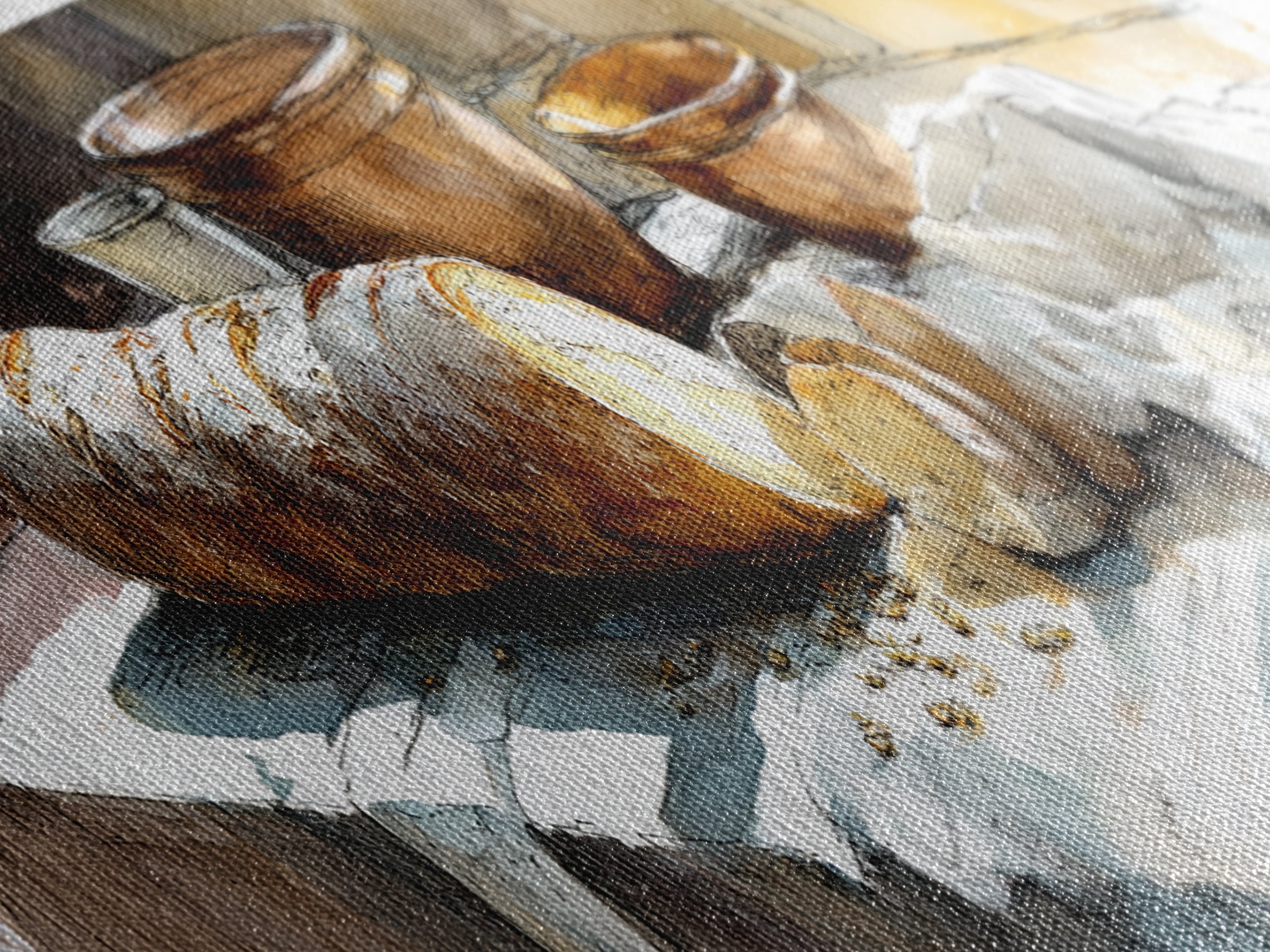 Rustic Loaf of Bread Canvas Print, Bakery Art, Kitchen Wall Art, Bakery Decor, Oil Painting, Patisserie, Digital Download Art, BAK-3x1-92