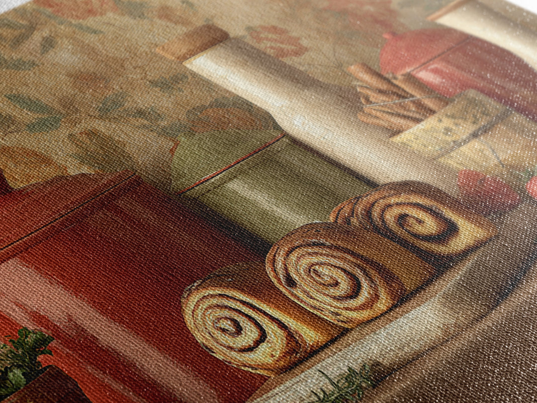 Cinnamon Rolls in a Warm Country Kitchen Framed Canvas Print, Bakery Art, Digital Download Art, Bakery Decor, Patisserie, BAK-3x2-15