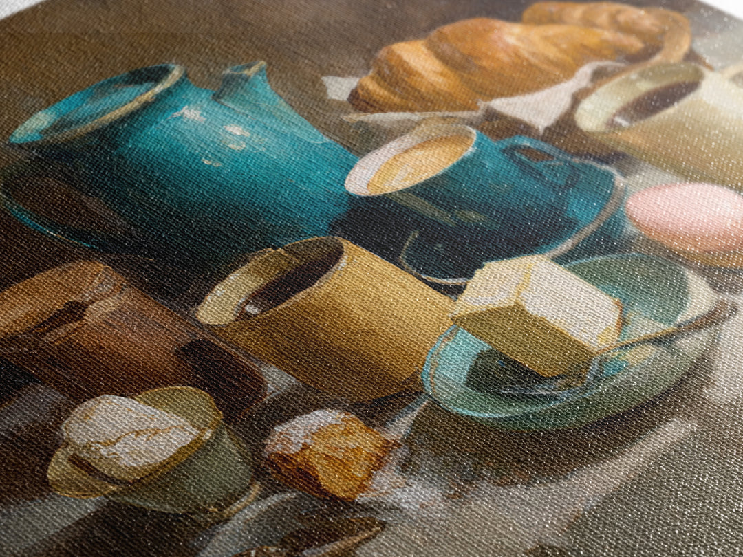 Painterly Eclair and Coffee Still Life Canvas Print, Bakery Art, Aesthetic Wall Art, Bakery Decor, Watercolor Art, Patisserie, BAK-3x2-16