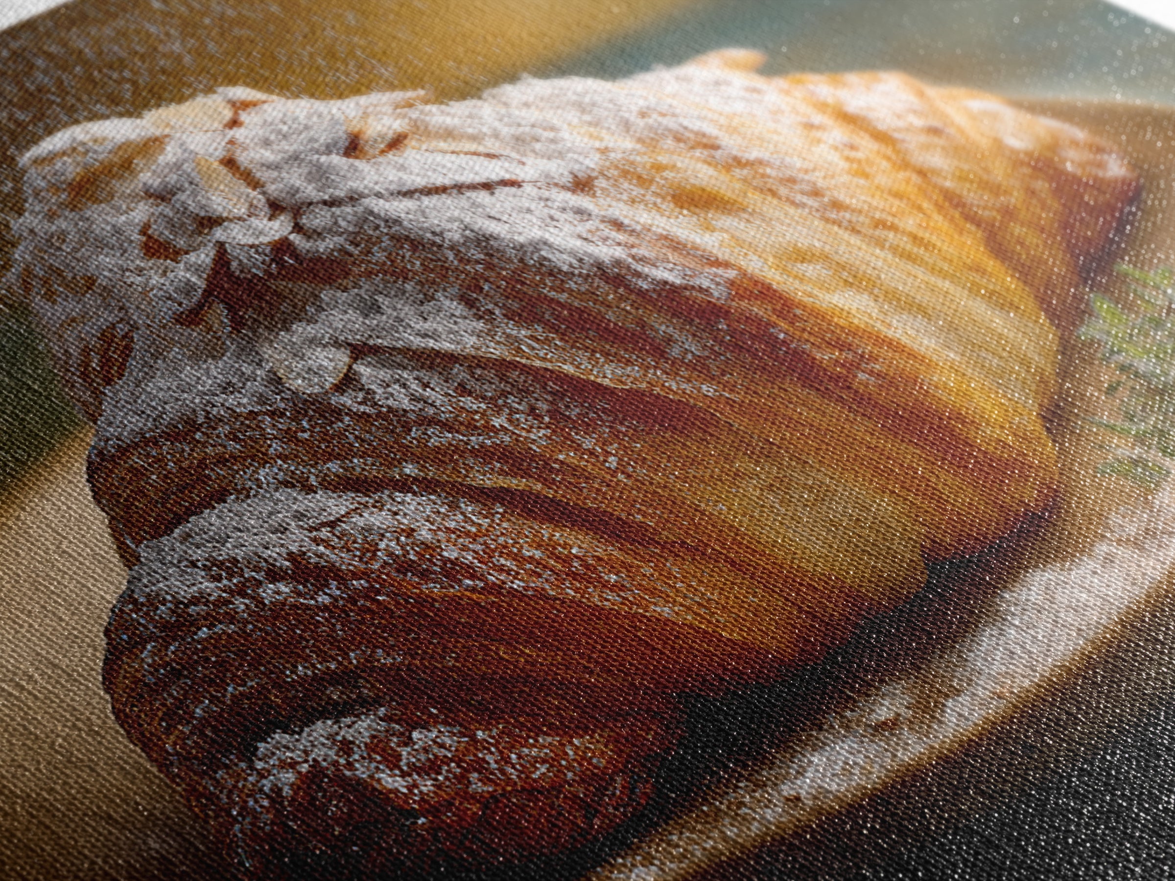 Almond Croissant Closeup Framed Canvas Print, Bakery Art, Statement Artwork, Bakery Decor, Fine Art, Patisserie, Art Print, BAK-3x2-19