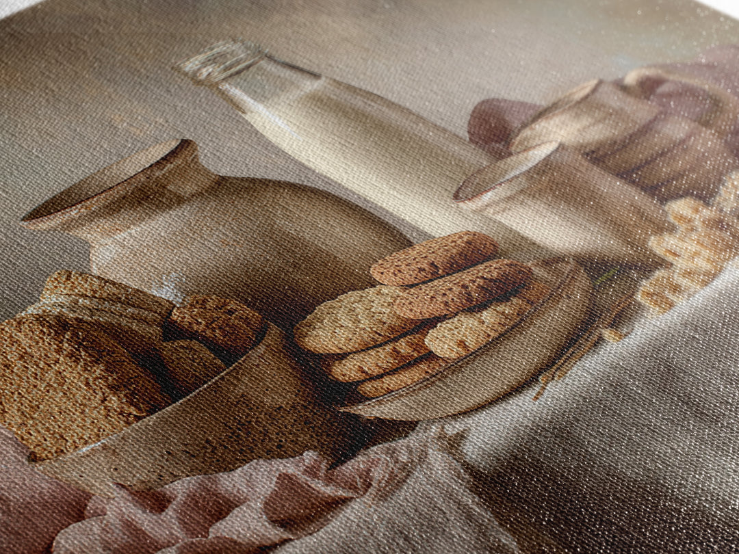 Milk Bottle and Cookies Nostalgic Still Life Canvas Print, Bakery Art, Food Art, Bakery Decor, Watercolor Art, Patisserie, BAK-3x2-26