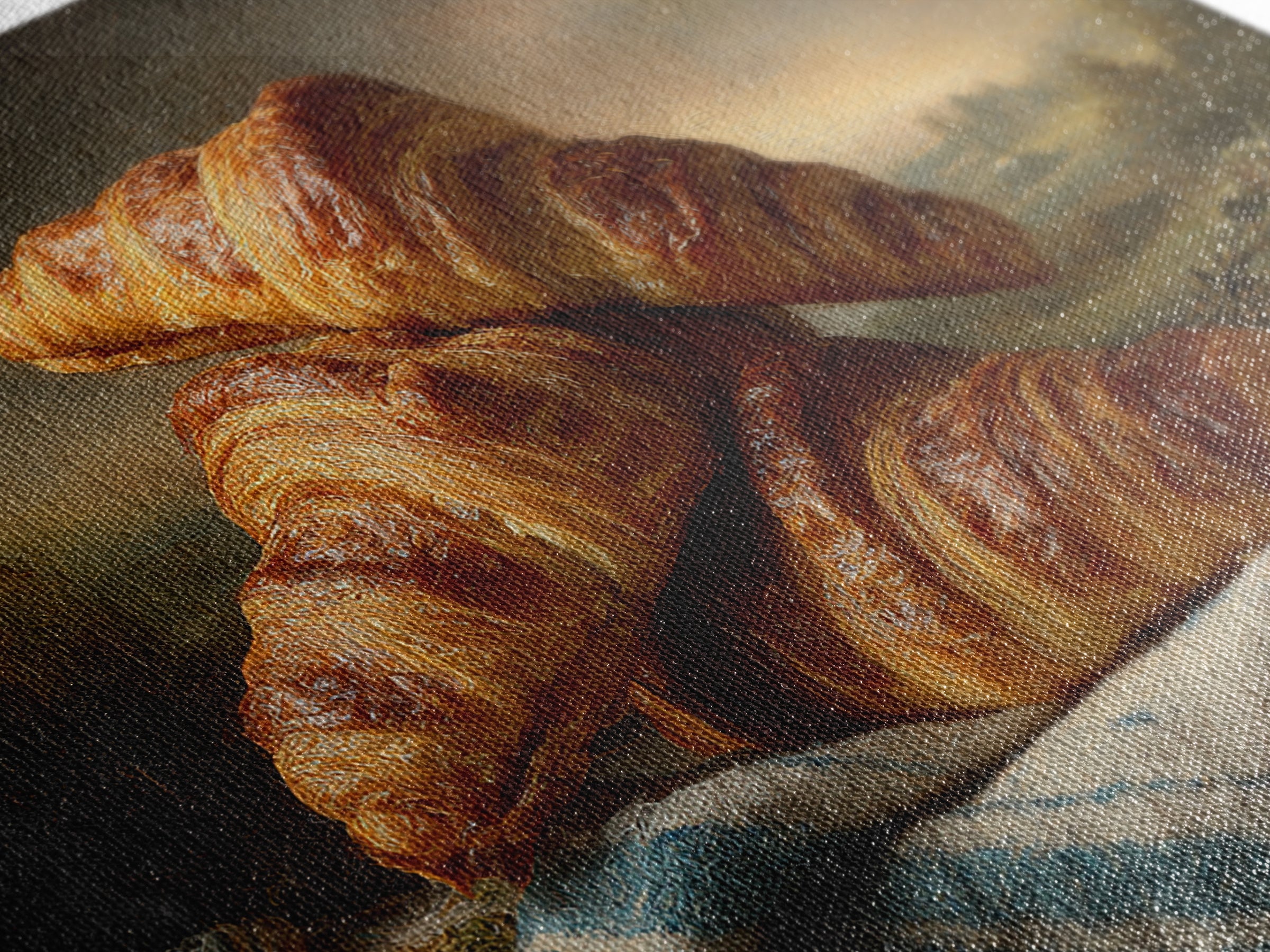 Buttery Croissants Stacked on Striped Linen Canvas Print, Bakery Art, Modern Decor, Bakery Decor, Abstract Art, Patisserie, BAK-3x2-29