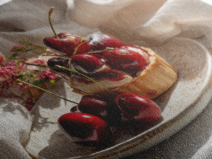 Cherry Tart Still Life Canvas Print, Bakery Art, Kids Art, Bakery Decor, Fine Art, Patisserie, Minimalist Decor, BAK-3x2-33