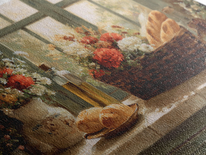 French Market Basket Filled Framed Canvas Print, Bakery Art, Kitchen Art Print, Bakery Decor, Patisserie, Modern Decor, BAK-3x2-46