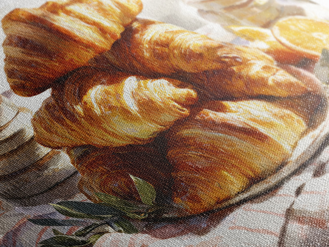 Buttery Croissants Stacked on Striped Linen Framed Canvas Print, Bakery Art, Fine Art, Bakery Decor, Patisserie, BAK-3x2-5