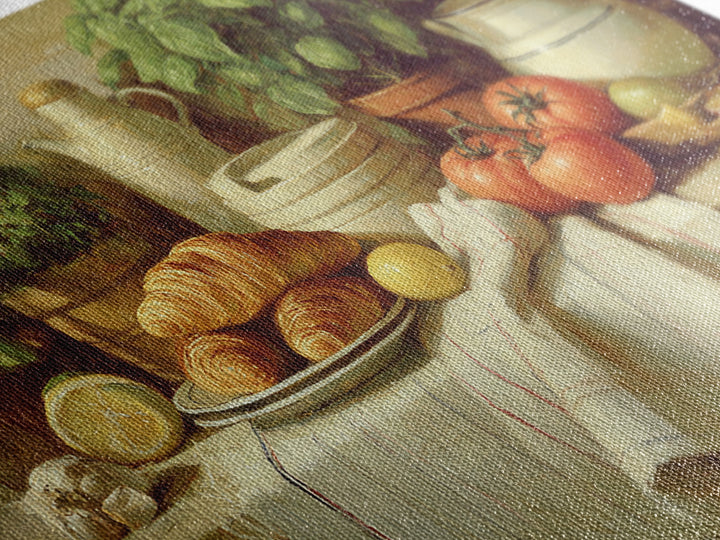 Buttery Croissants Stacked on Striped Linen Canvas Print, Bakery Art, Modern Decor, Bakery Decor, Abstract Art, Patisserie, BAK-3x2-53