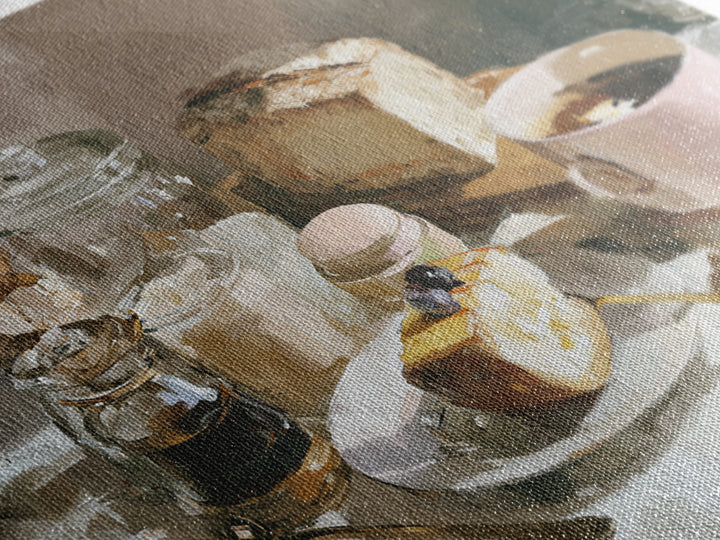 Painterly Eclair and Coffee Still Life Framed Canvas Print, Bakery Art, Bakery Decor, Abstract Art, Patisserie, BAK-3x2-64