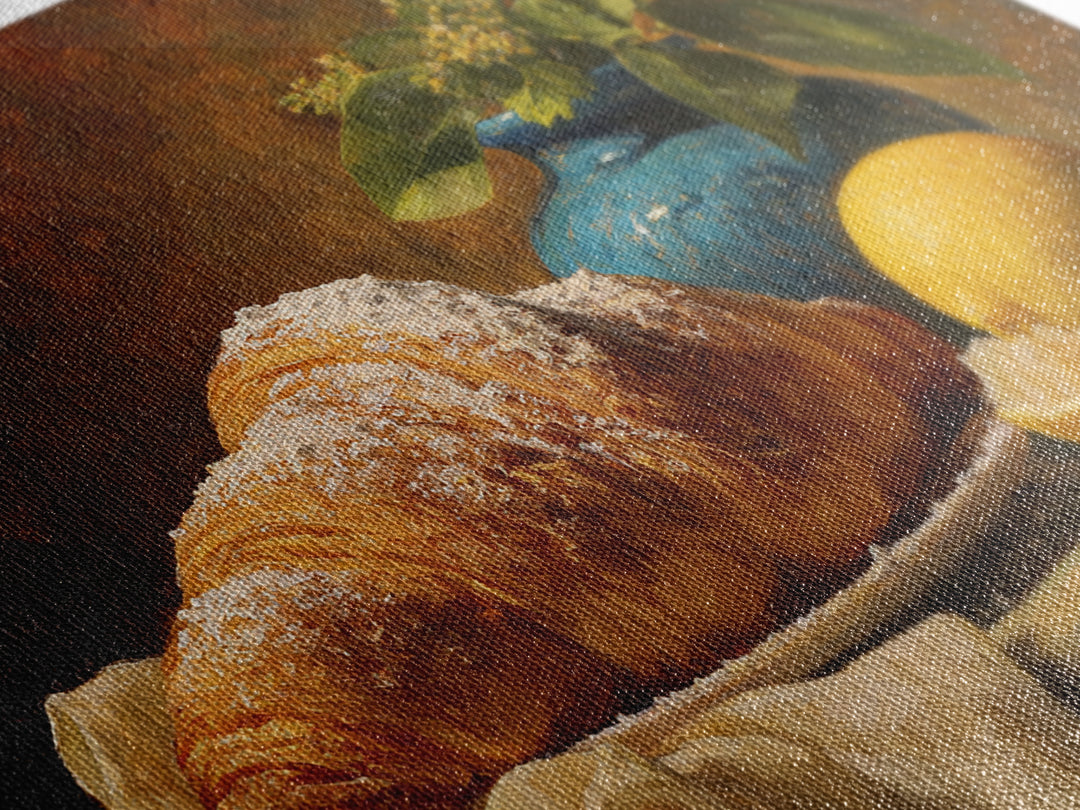 Almond Croissant Closeup Framed Canvas Print, Bakery Art, Kitchen Prints, Bakery Decor, Oil Painting, Patisserie, Fine Art, BAK-3x2-91