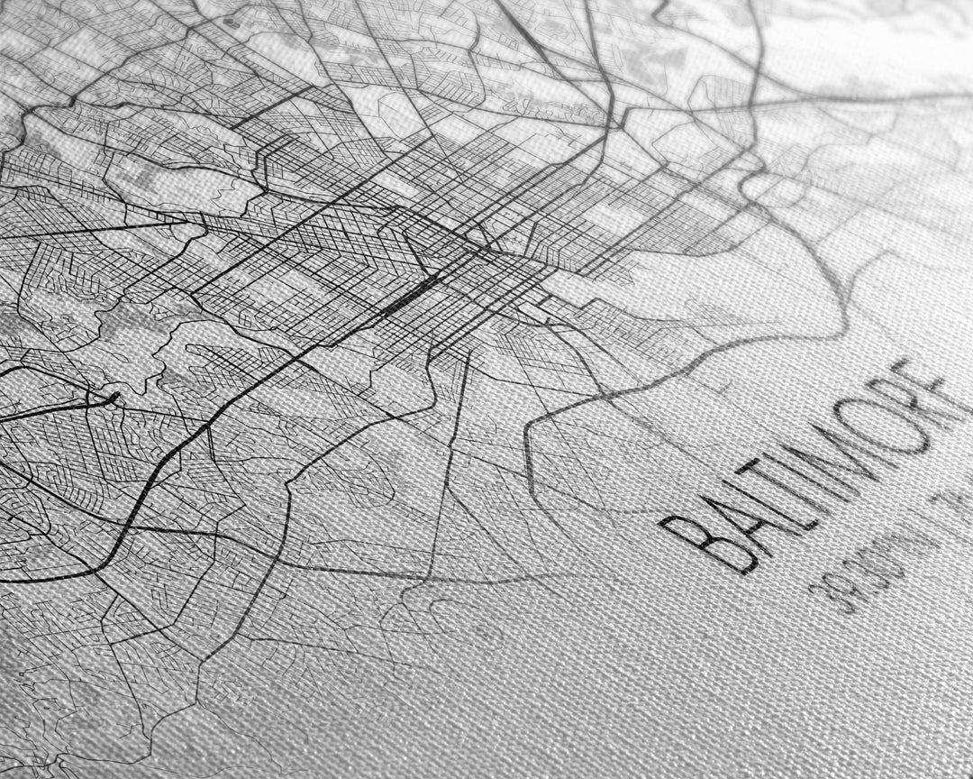 Baltimore Street Map, Maryland Map, Map Print, Modern Art, Wall Art, Canvas Print, Home Office Wall Art, Non Binary Gifts, Camper Décor