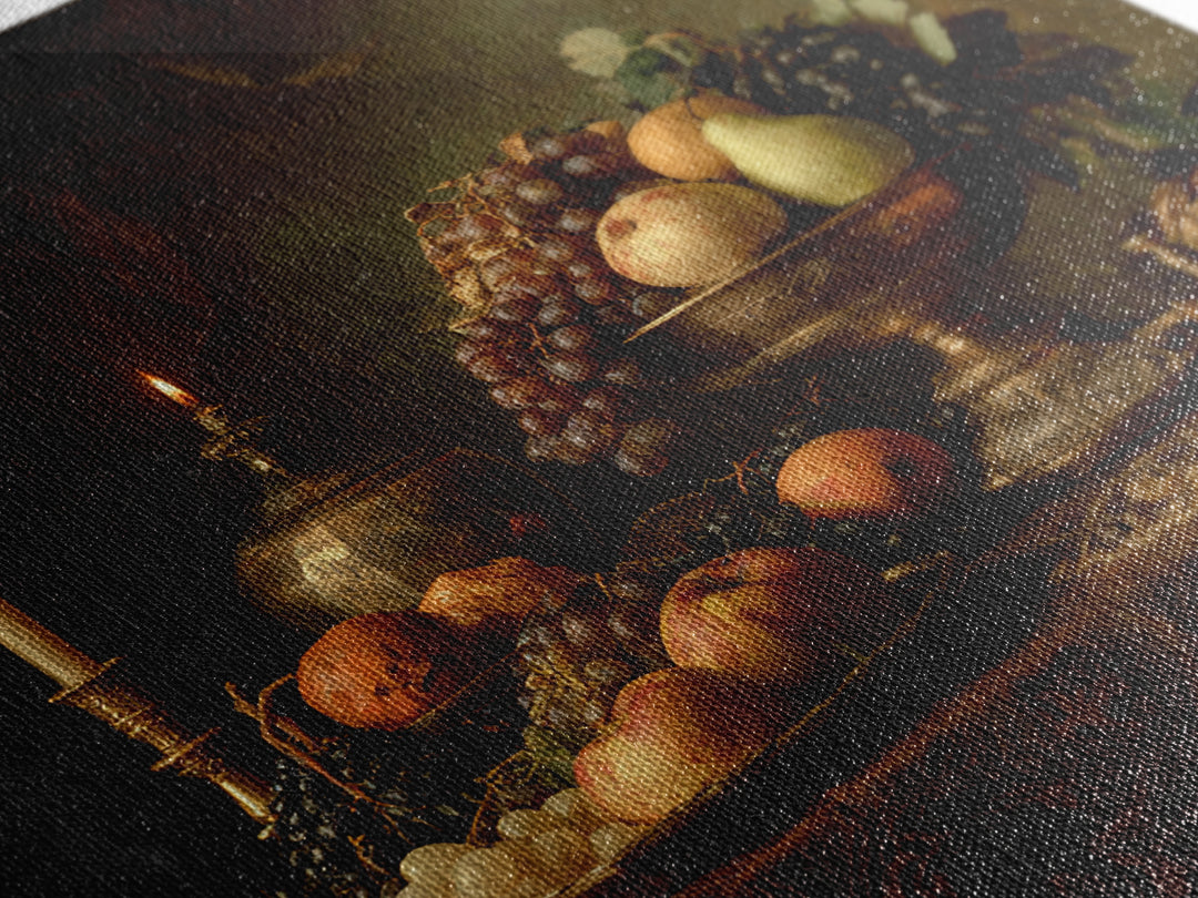 Dramatic Fruit Still Life Framed Canvas Print, Baroque Art, Living Room Wall Art, Living Room Decor, Fine Art, Ornate, BAO-1x1-1