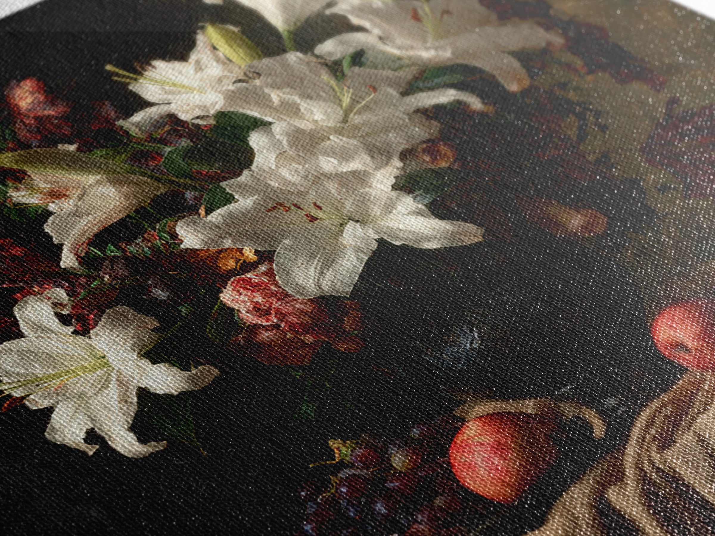 Dramatic White Lilies Framed Canvas Print, Baroque Art, Painting, Living Room Decor, Fine Art, Ornate, Living Room Wall Art, BAO-1x1-12