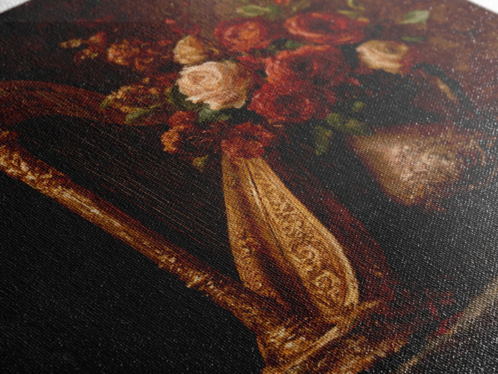 Golden Harp and Roses Canvas Print, Baroque Art, Printable Art, Living Room Decor, Ornate, Gallery Wall, Dark Academia Art, BAO-1x1-18