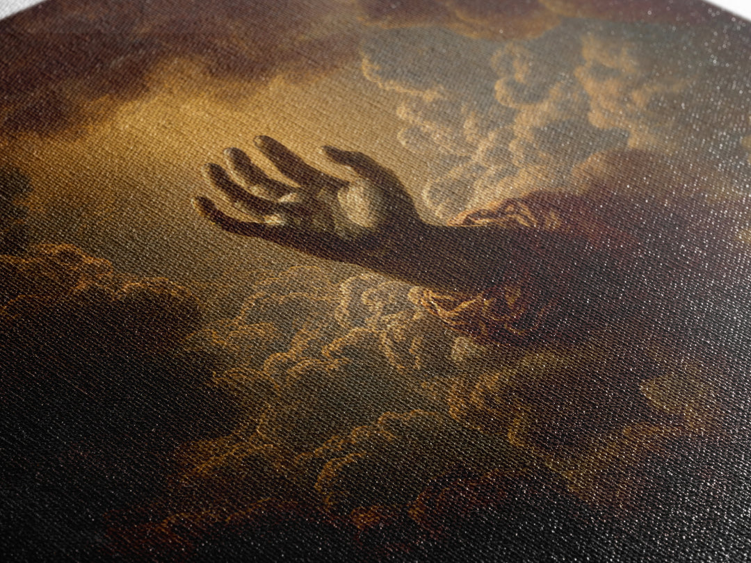 Angelic Hand Reaching Through Clouds Framed Canvas Print, Baroque Art, Modern Wall Art, Living Room Decor, Fine Art, Ornate, BAO-1x1-21