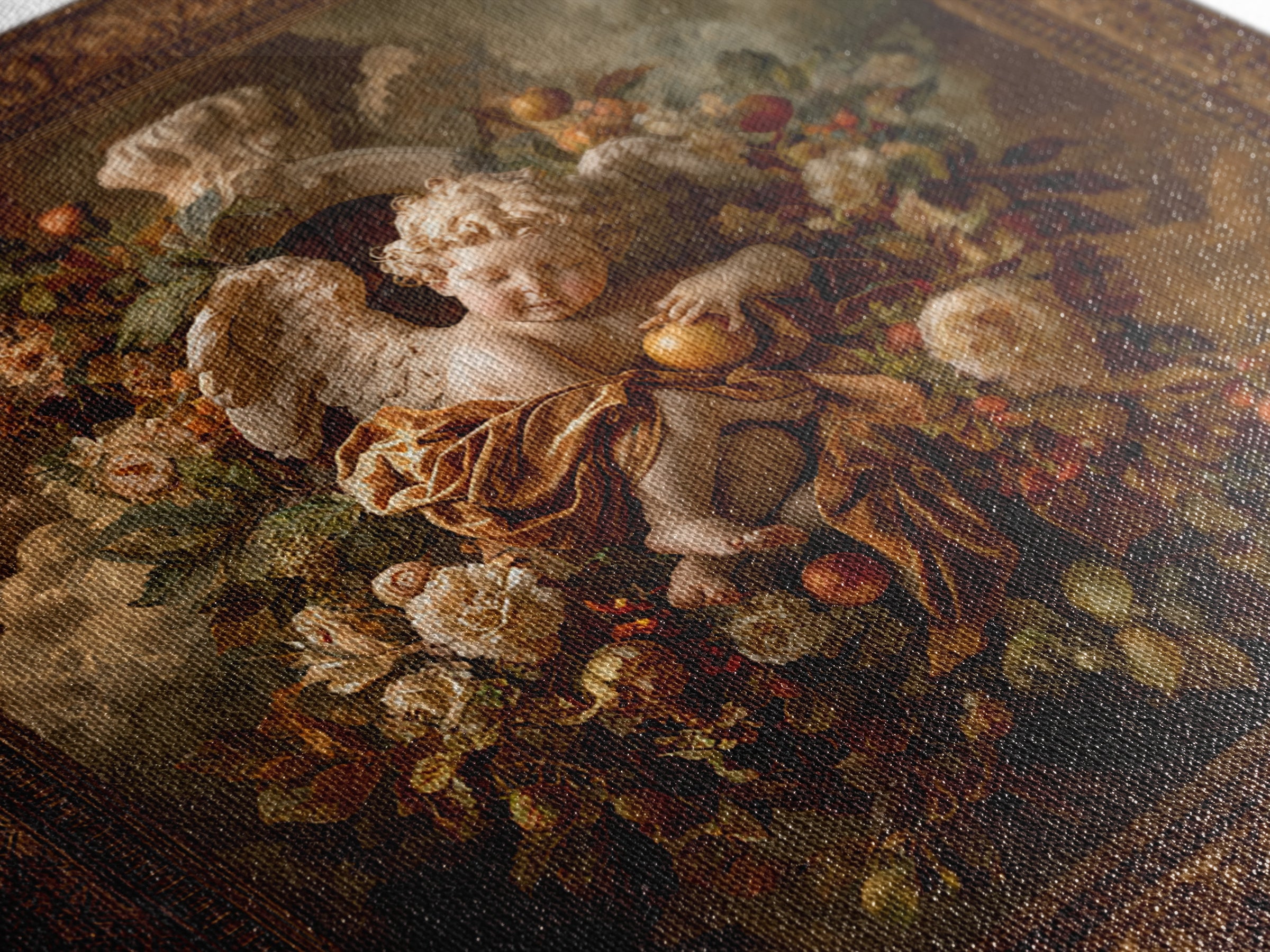 Ornate Cherub Figure Surrounded by Clouds and Canvas Print, Baroque Art, Moody Wall Art, Living Room Decor, Fine Art, Ornate, BAO-1x1-26