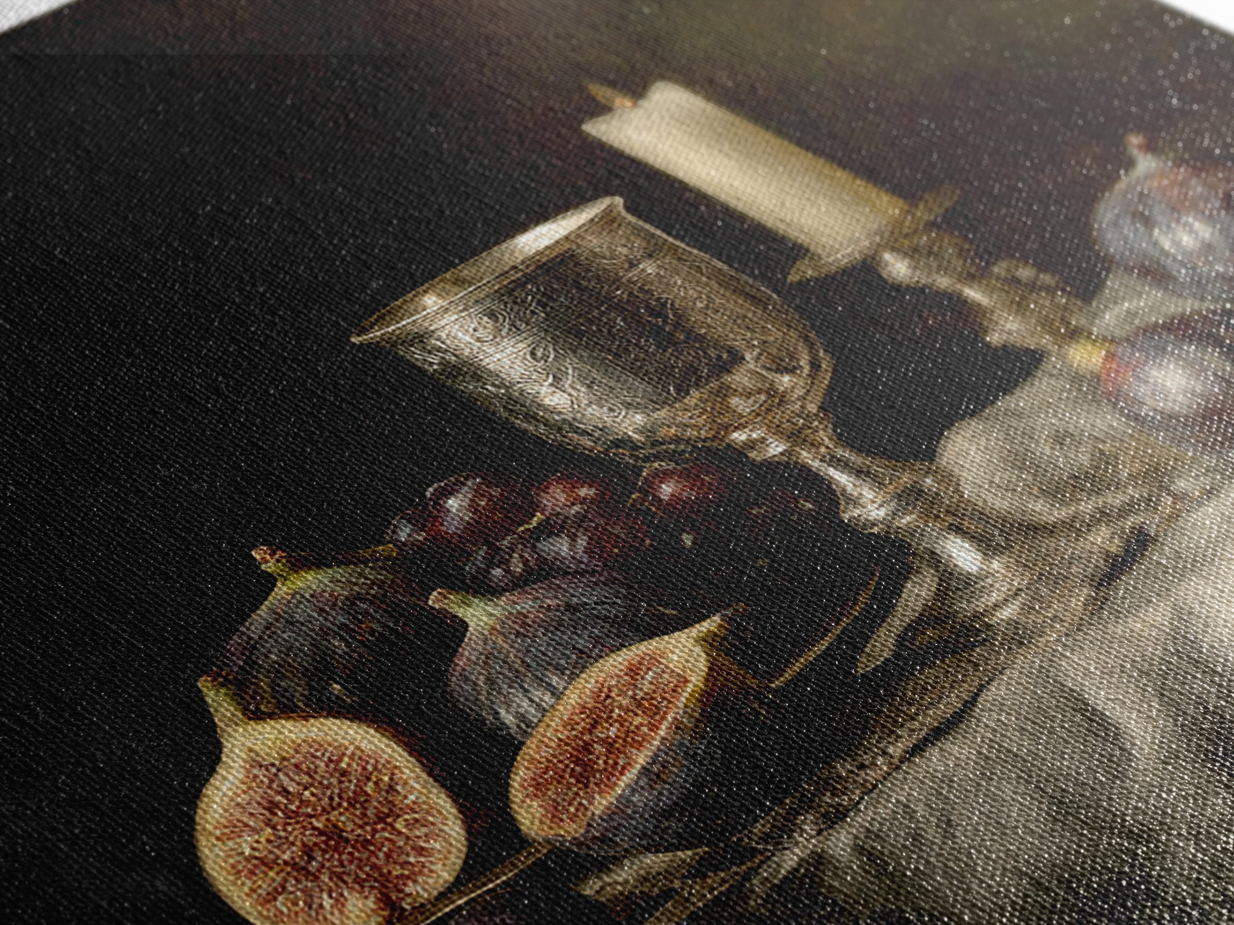 Candlelit Table with Silver Goblet and Figs Canvas Print, Baroque Art, Room Decor Aesthetic, Living Room Decor, Ornate, BAO-1x1-37