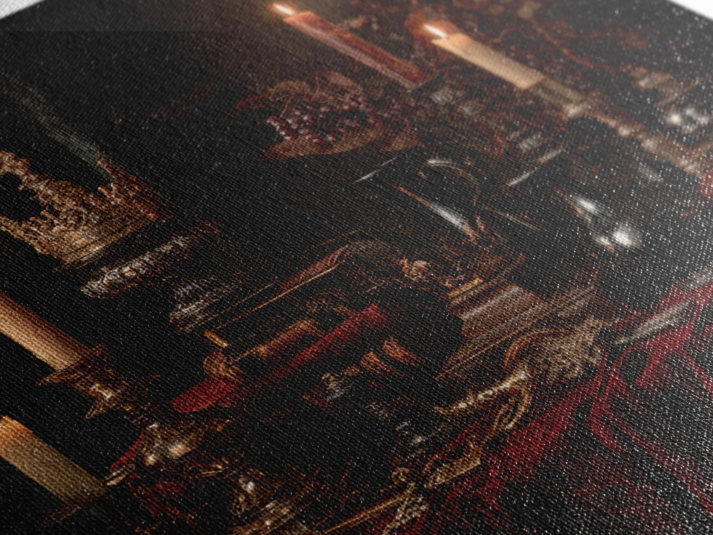 Dark Red Velvet Framed Canvas Print, Baroque Art, Whimsical Decor, Living Room Decor, Fine Art, Ornate, Maximalist Decor, BAO-1x1-47