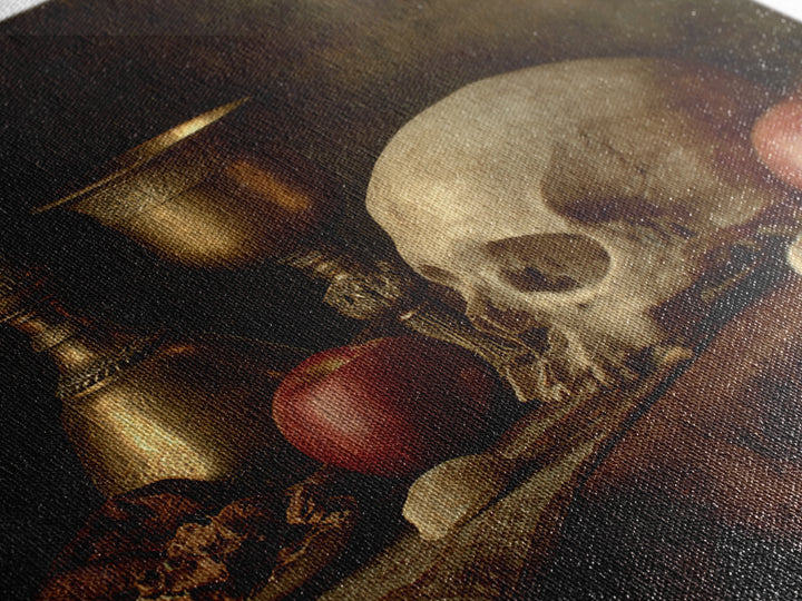 Skull and Hourglass Vanitas Still Life Canvas Print, Baroque Art, Moody Wall Art, Living Room Decor, Fine Art, Ornate, BAO-1x1-5