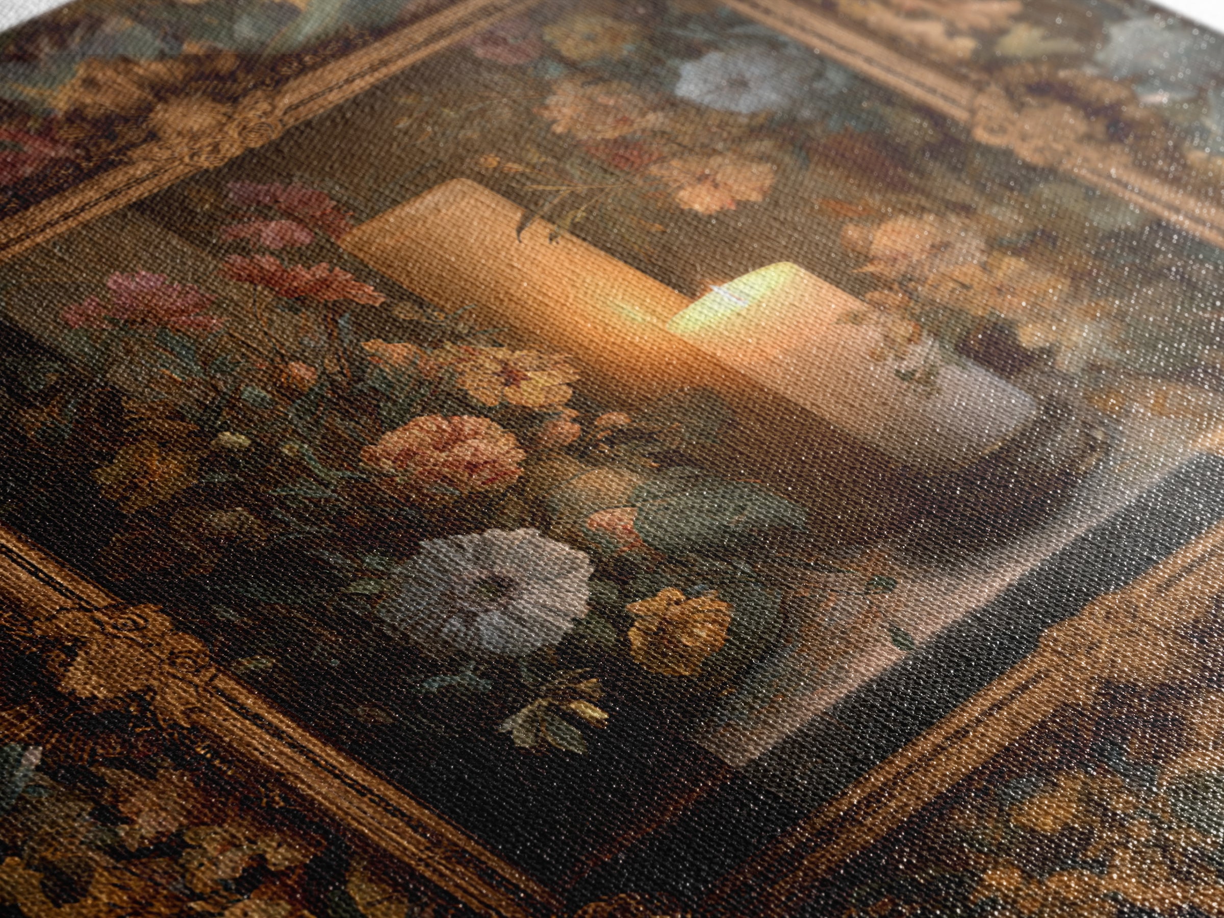 Ornate Gold Frame Illusion Around a Botanical Framed Canvas Print, Baroque Art, Maximalist Decor, Living Room Decor, Ornate, BAO-1x1-57