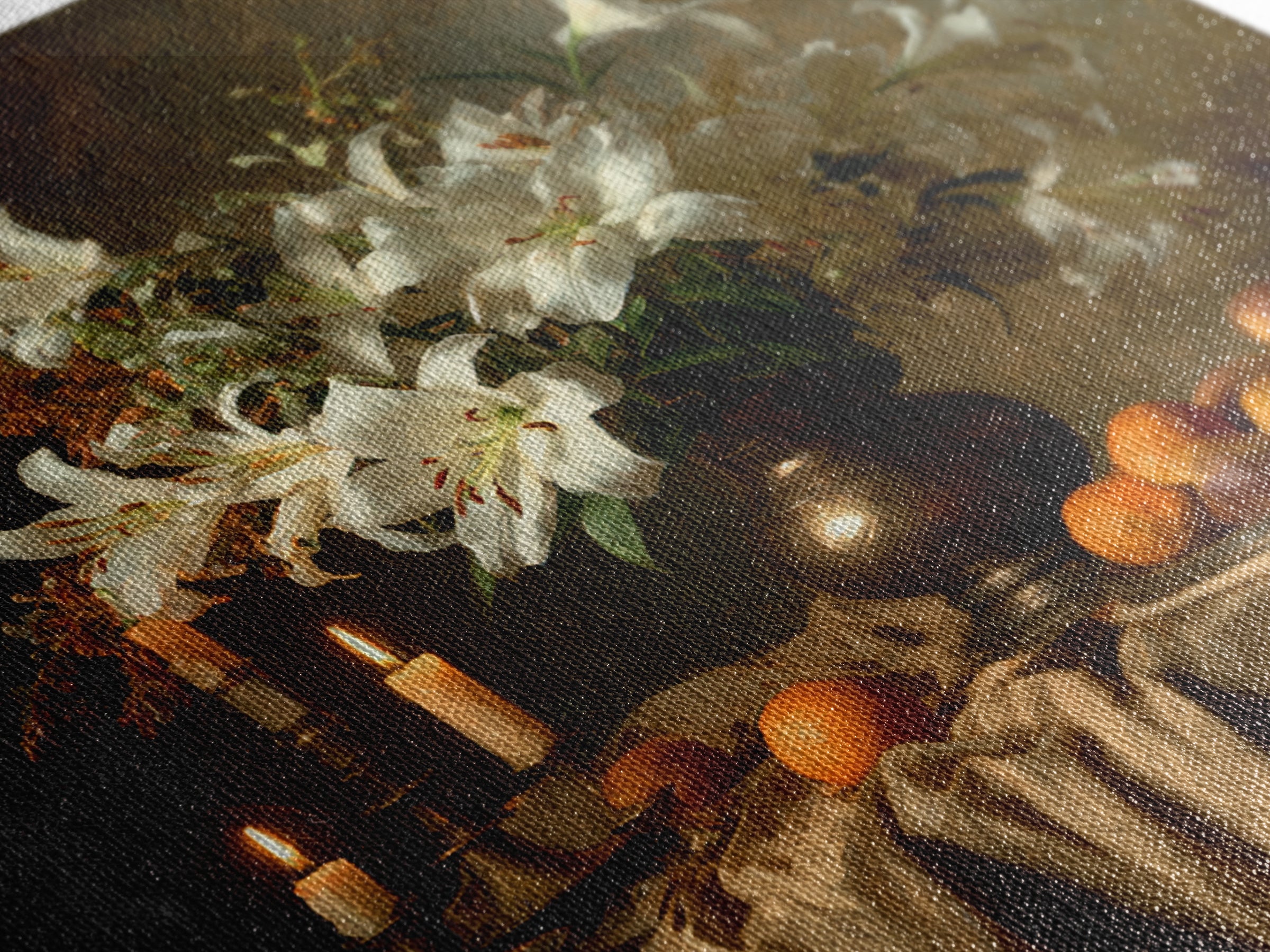 Dramatic White Lilies Canvas Print, Baroque Art, Portrait Painting, Living Room Decor, Fine Art, Ornate, Neutral Decor, BAO-1x1-60