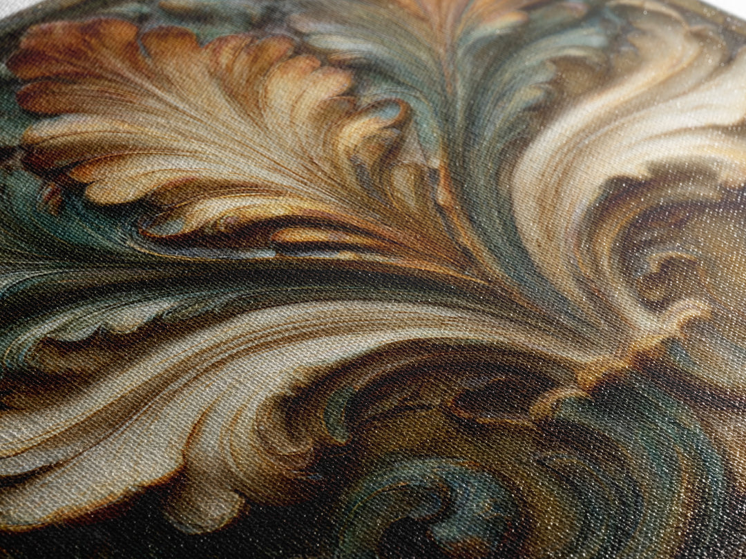 Carved Acanthus Leaf Ornament Study Framed Canvas Print, Baroque Art, Maximalist Wall Art, Living Room Decor, Oil Painting, BAO-1x1-63