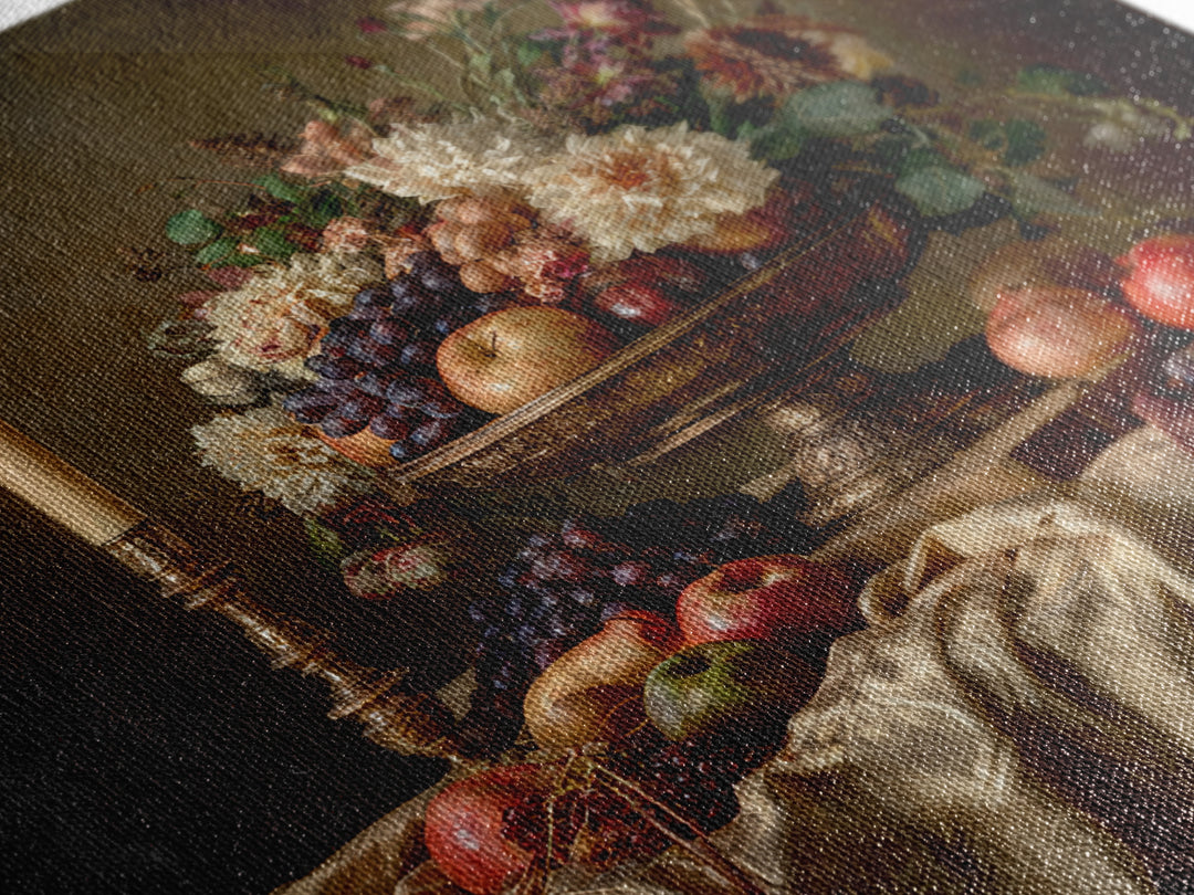 Lavish Banquet Fruit Composition Framed Canvas Print, Baroque Art, Dark Academia Art, Living Room Decor, Fine Art, Ornate, BAO-1x1-68