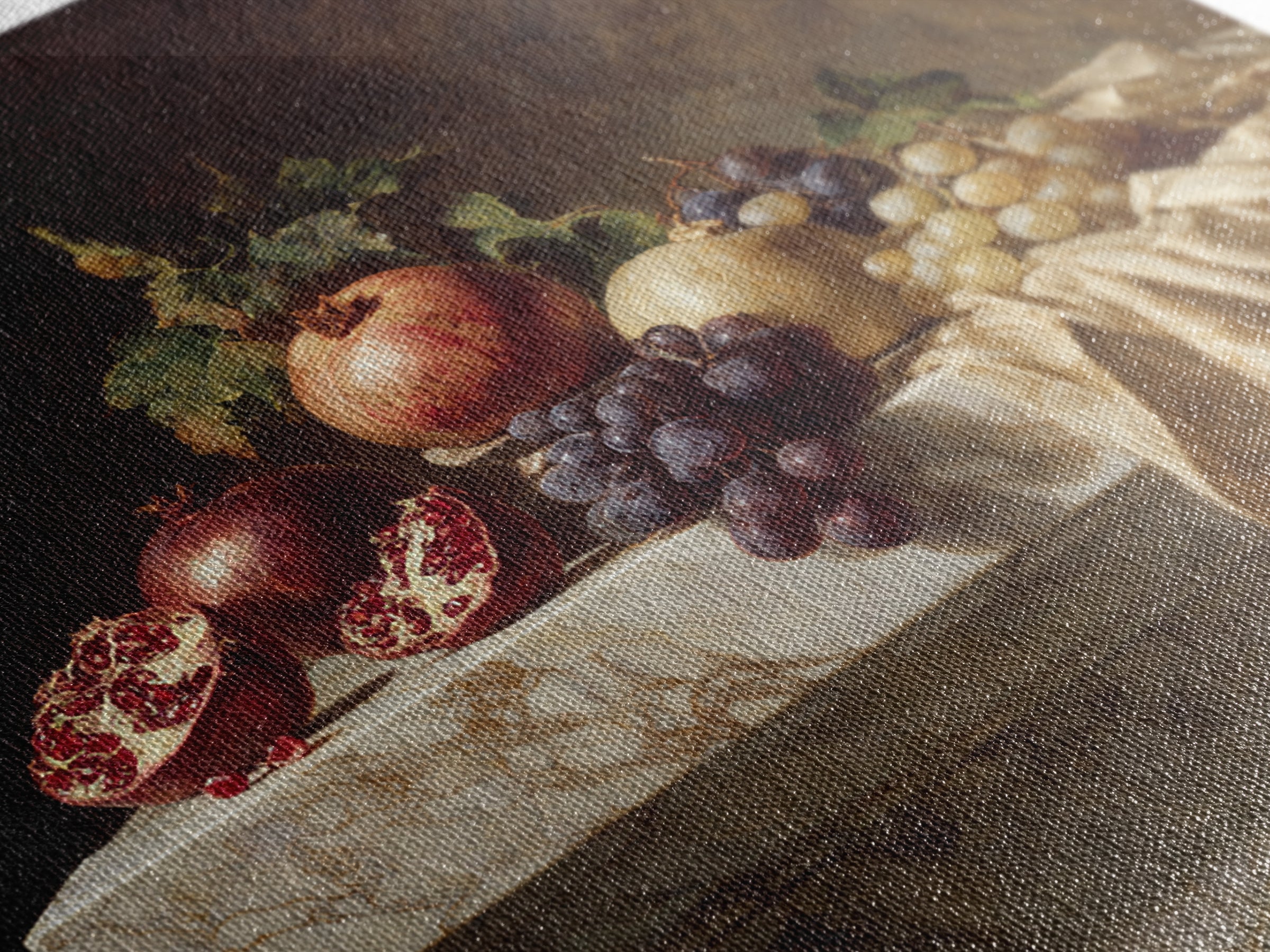 Pomegranate and Grapes on a Marble Ledge Framed Canvas Print, Baroque Art, Digital Wall Art, Living Room Decor, Ornate, BAO-1x1-8