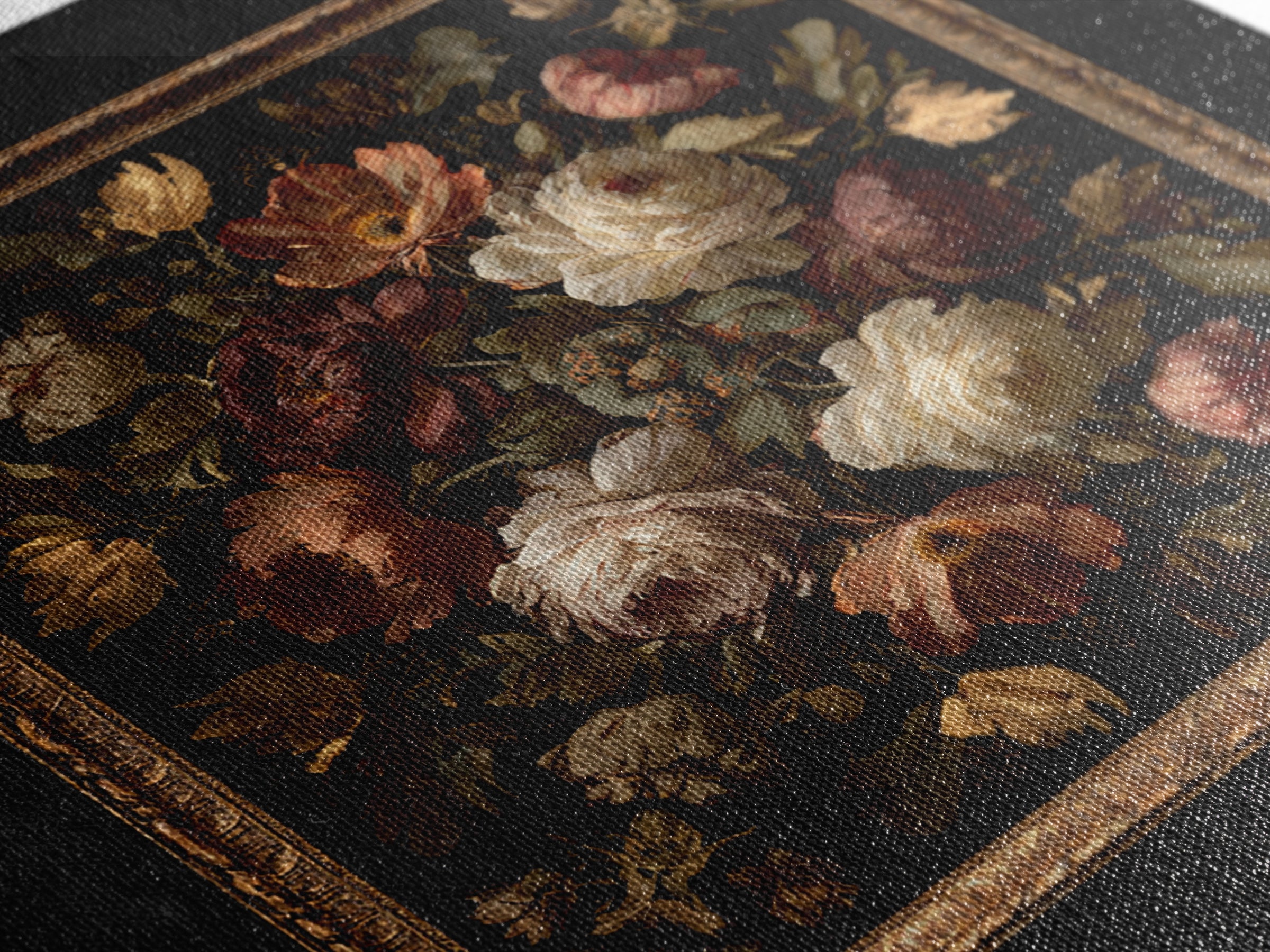 Ornate Gold Frame Illusion Around a Botanical Canvas Print, Baroque Art, Baroque, Living Room Decor, Oil Painting, Ornate, BAO-1x1-81