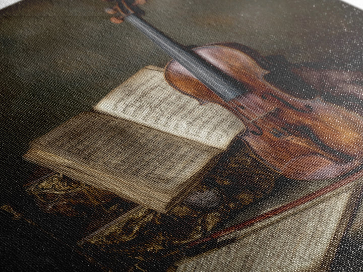 Baroque Violin and Sheet Music Still Life Framed Canvas Print, Baroque Art, Home Decor, Living Room Decor, Fine Art, Ornate, BAO-1x1-83