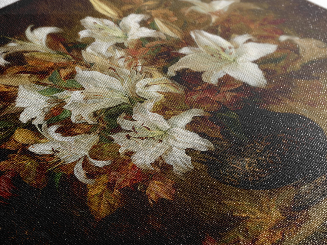 Dramatic White Lilies Framed Canvas Print, Baroque Art, Maximalist Wall Art, Living Room Decor, Abstract Art, Ornate, BAO-1x1-84