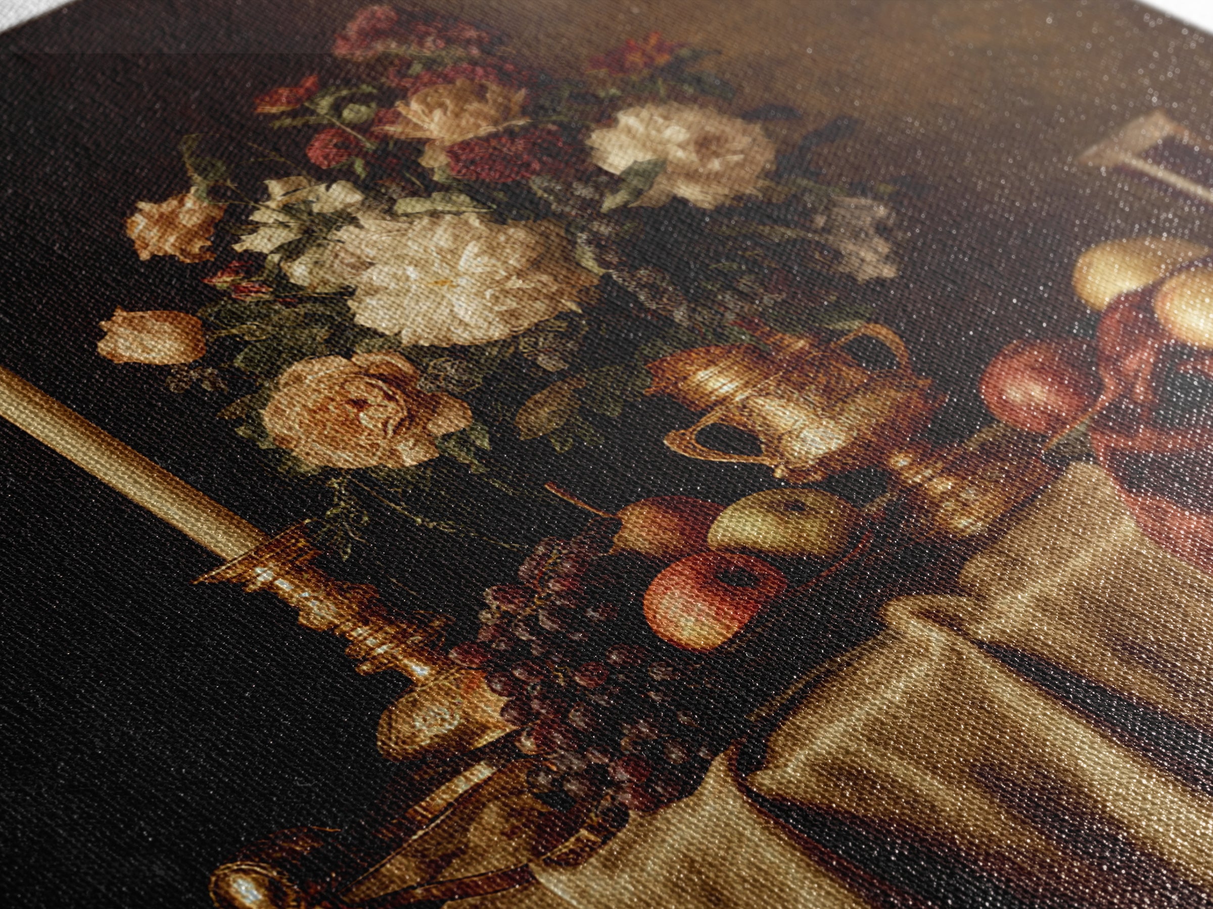 Golden Harp and Roses Canvas Print, Baroque Art, Portrait Painting, Living Room Decor, Fine Art, Ornate, Neutral Decor, BAO-1x1-90