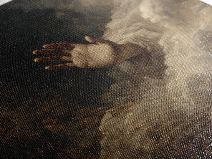 Angelic Hand Reaching Through Clouds Framed Canvas Print, Baroque Art, Maximalist Wall Art, Living Room Decor, Oil Painting, BAO-1x1-93