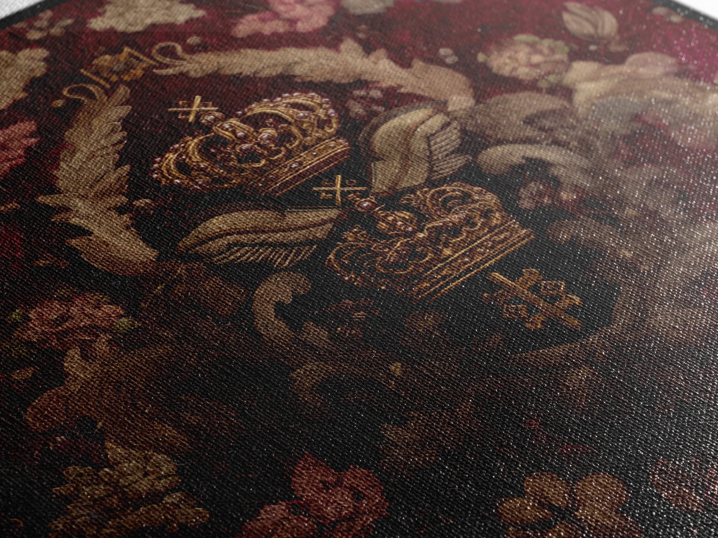 Dark Red Velvet Canvas Print, Baroque Art, Art Nouveau Decor, Living Room Decor, Fine Art, Ornate, Art Print, Textured Painting, BAO-1x1-95