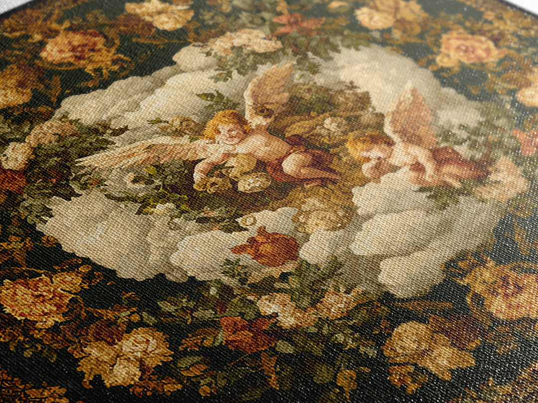 Ornate Cherub Figure Surrounded by Clouds and Canvas Print, Baroque Art, Art Nouveau Decor, Living Room Decor, Fine Art, Ornate, BAO-1x1-98