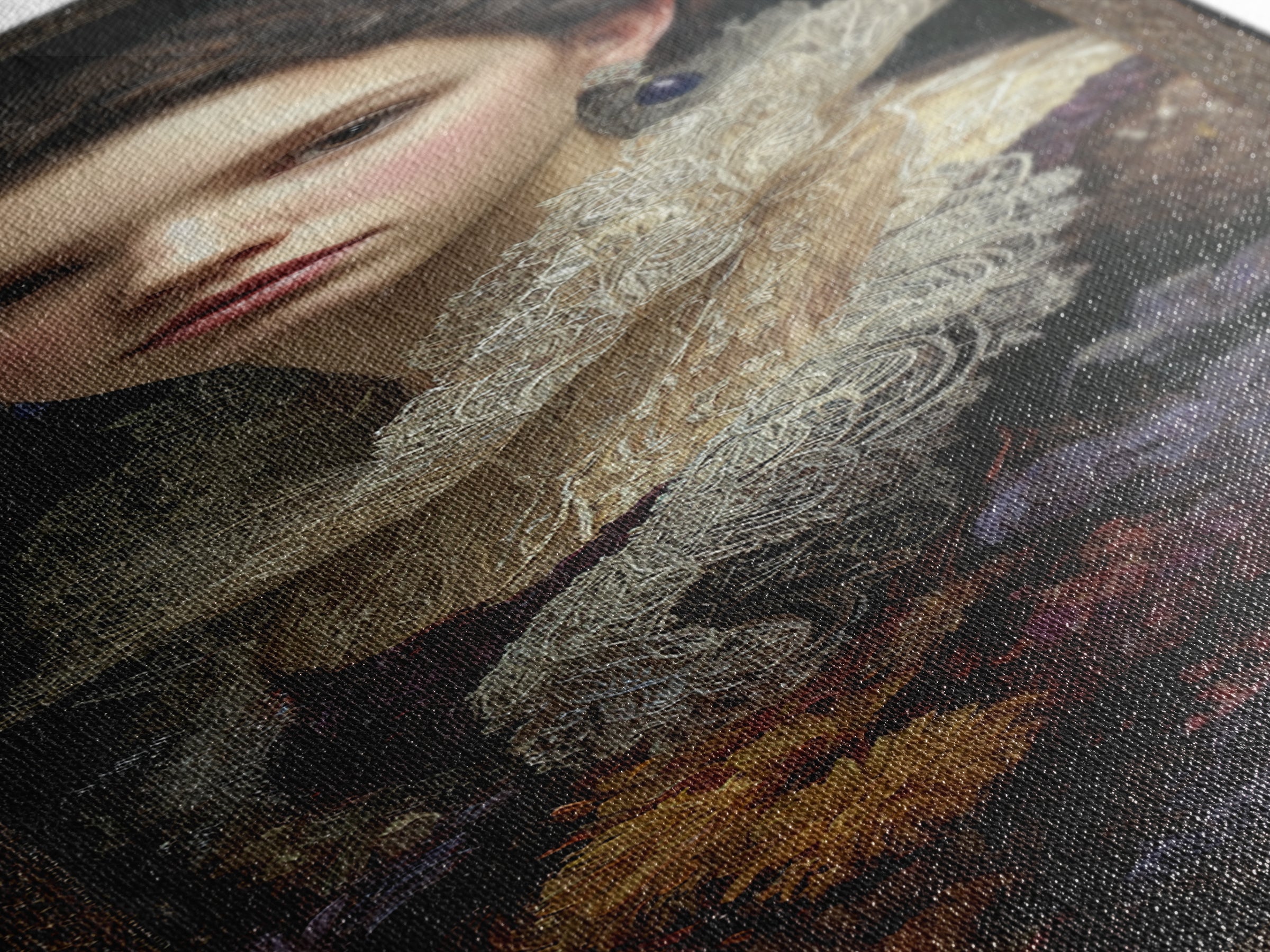Classical Portrait with Lace Collar and Jewel Canvas Print, Baroque Art, Wall Decor, Living Room Decor, Fine Art, Ornate, BAO-1x3-43
