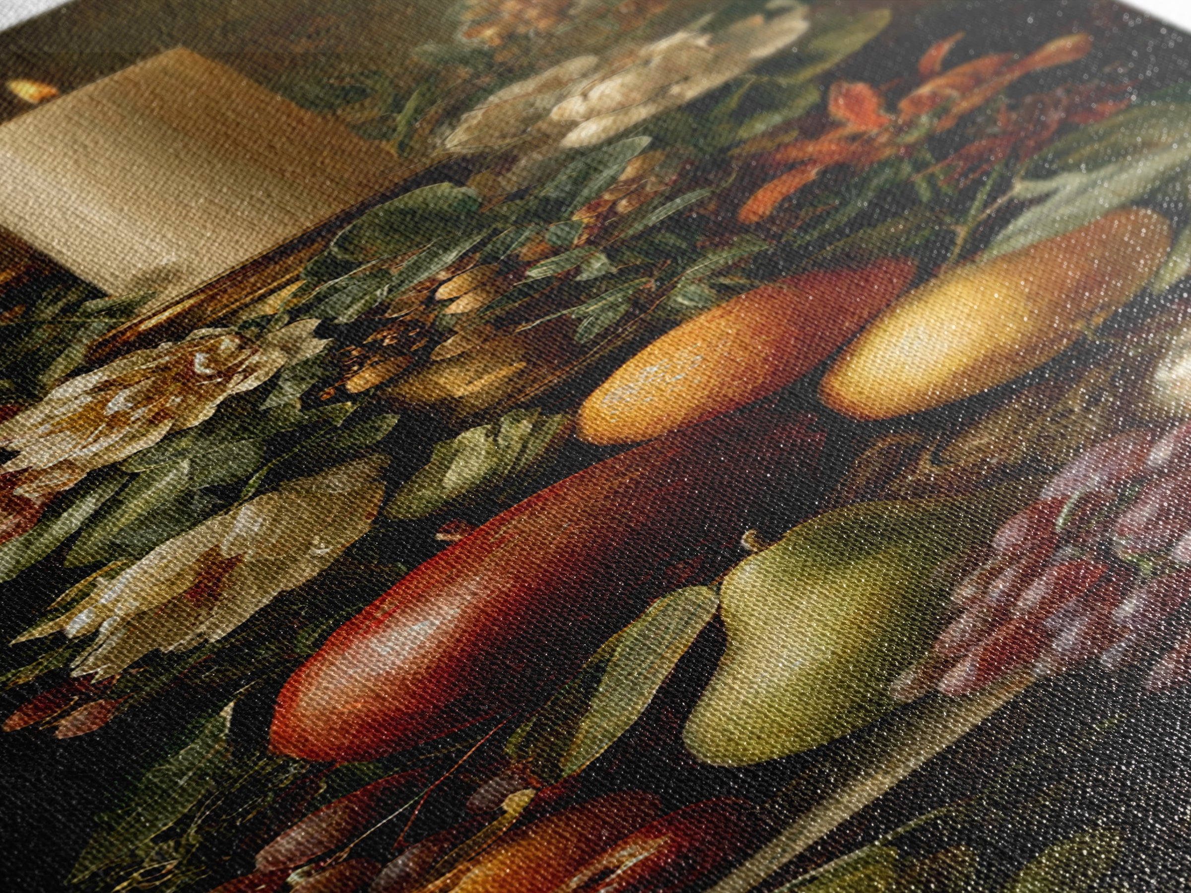 Dramatic Fruit Still Life Framed Canvas Print, Baroque Art, Feminist Art, Living Room Decor, Fine Art, Ornate, Luxury Decor, BAO-1x3-61