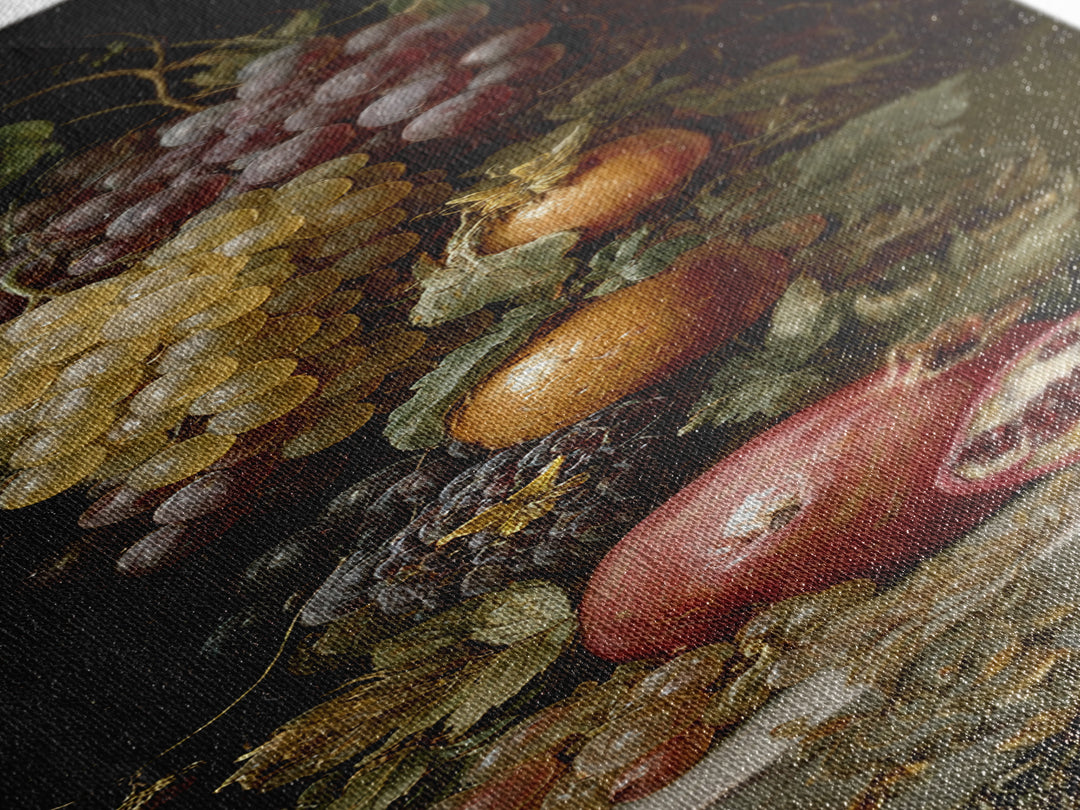 Pomegranate and Grapes on a Marble Ledge Canvas Print, Baroque Art, Luxury Decor, Living Room Decor, Fine Art, Ornate, BAO-1x3-68