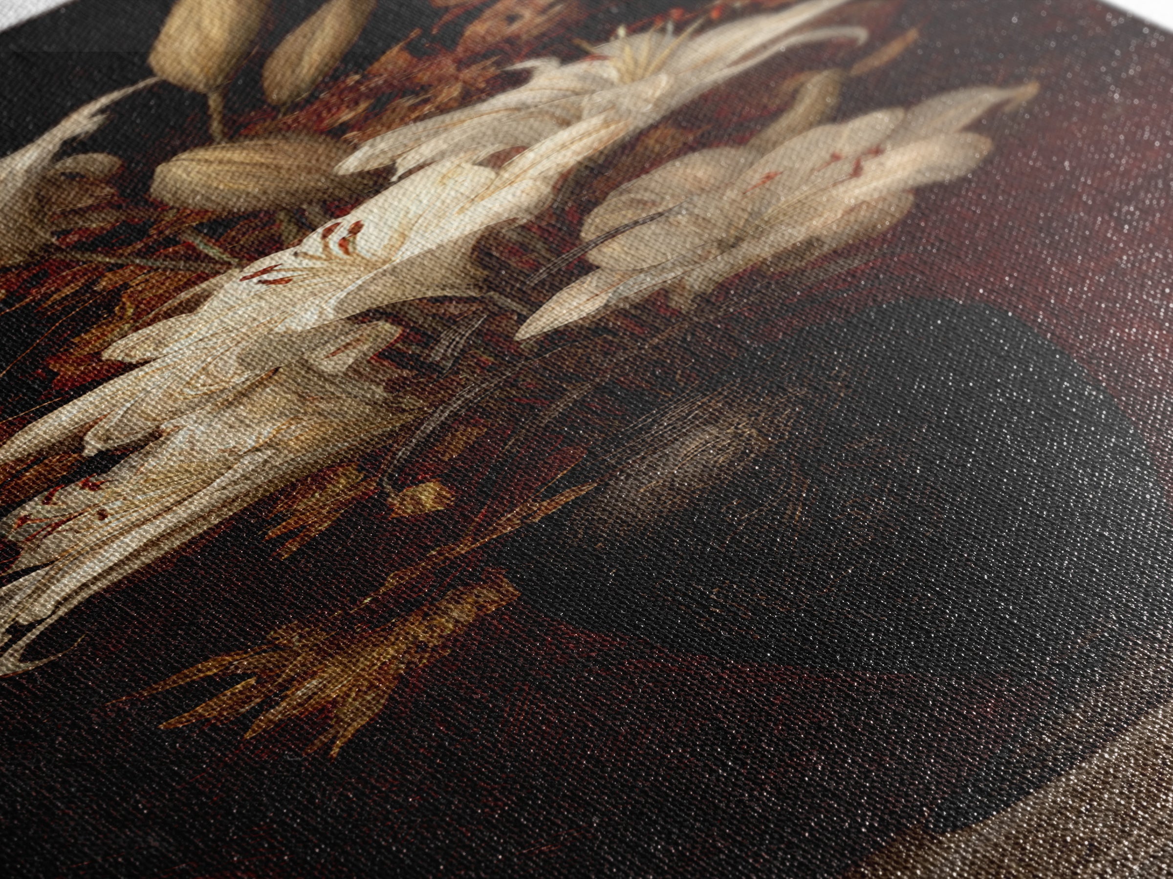 Dramatic White Lilies Canvas Print, Baroque Art, Art Print, Living Room Decor, Fine Art, Ornate, Oil Painting, Digital Wall Art, BAO-1x3-72