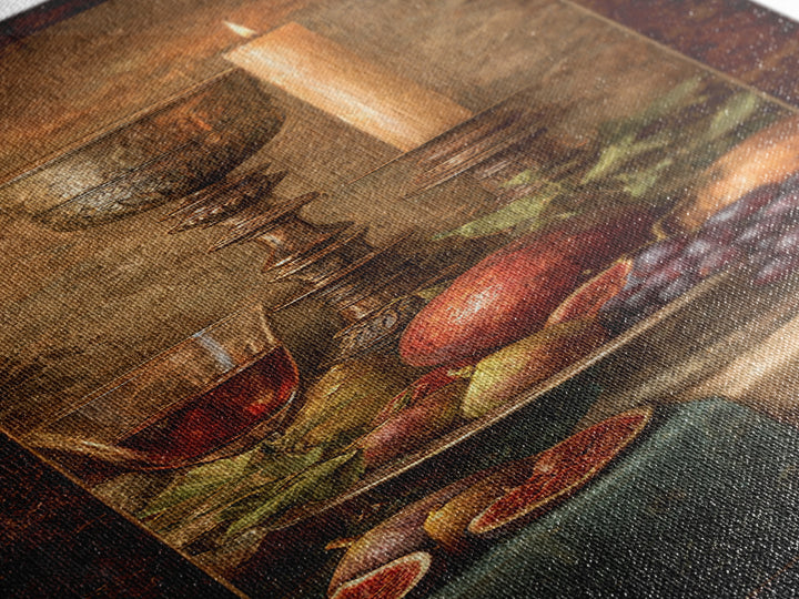 Candlelit Table with Silver Goblet and Figs Canvas Print, Baroque Art, Fine Art Print, Living Room Decor, Fine Art, Ornate, BAO-1x3-73
