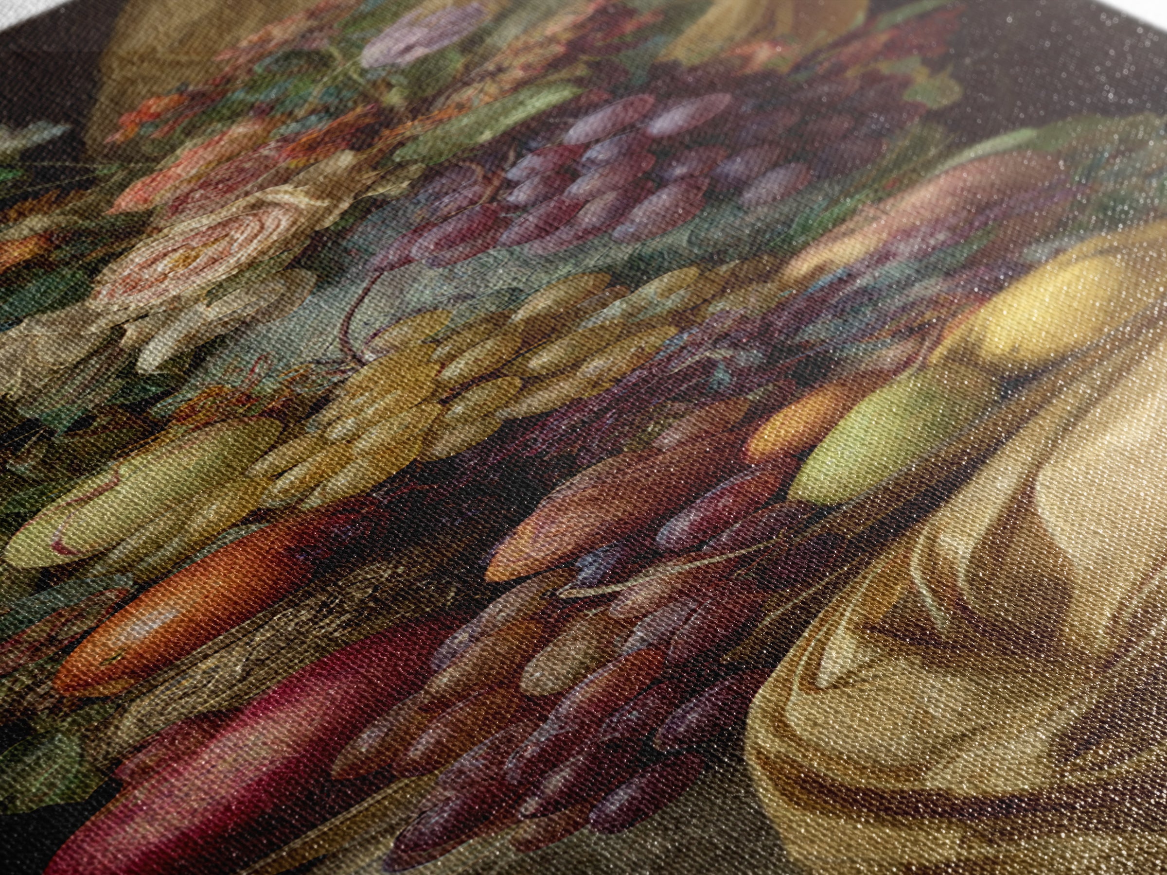Lavish Banquet Fruit Composition Framed Canvas Print, Baroque Art, Eclectic Wall Art, Living Room Decor, Fine Art, Ornate, BAO-1x3-8