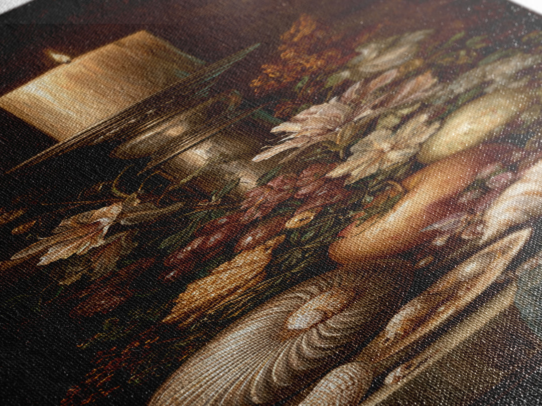 Ornamental Shell and Pearl Composition Canvas Print, Baroque Art, Gallery Wall, Living Room Decor, Oil Painting, Ornate, BAO-1x3-82