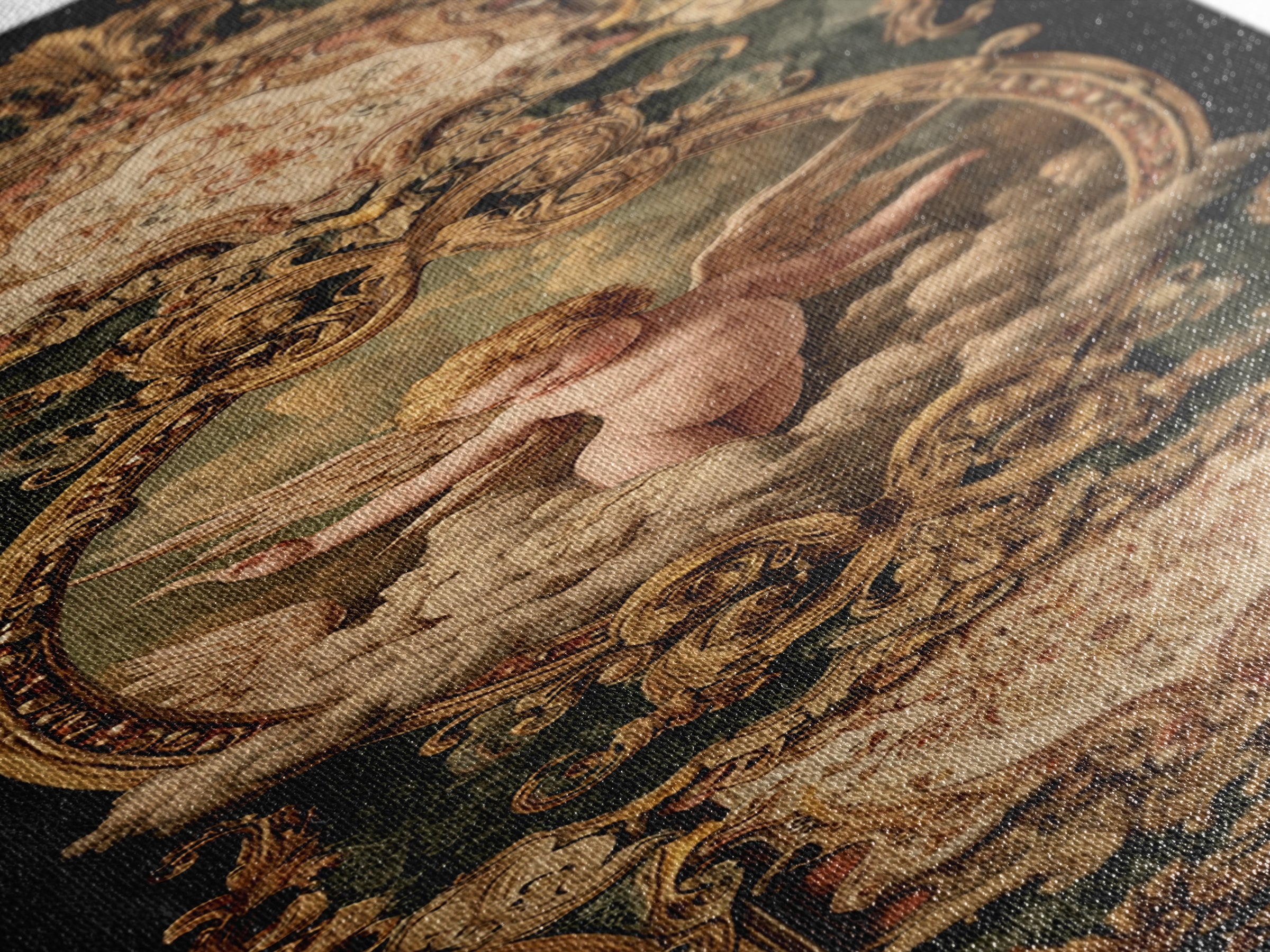 Ornate Cherub Figure Surrounded by Clouds and Canvas Print, Baroque Art, Art Nouveau Decor, Living Room Decor, Fine Art, Ornate, BAO-1x3-86
